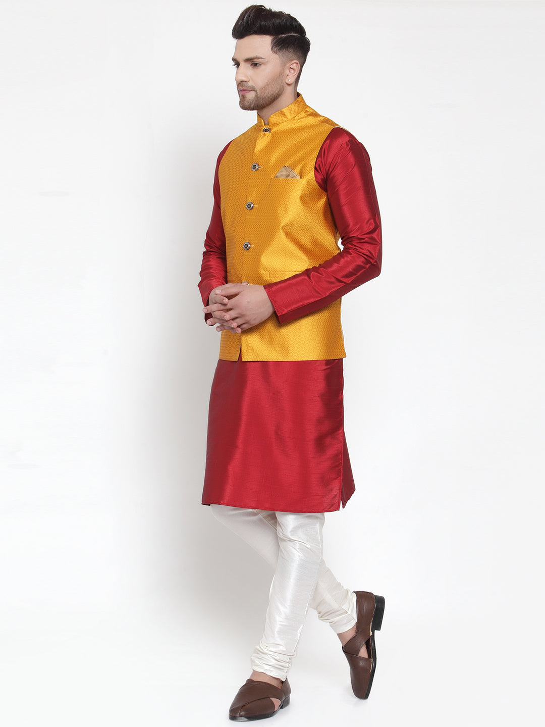 Best Solid Kurta Pajama with Woven Nehru Jacket for Men