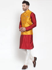 Men's Best Solid Dupion Kurta Pajama with Woven Nehru Jacket