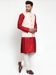 Men's Solid Dupion Kurta Pajama with Embroiderd Nehru Jacket