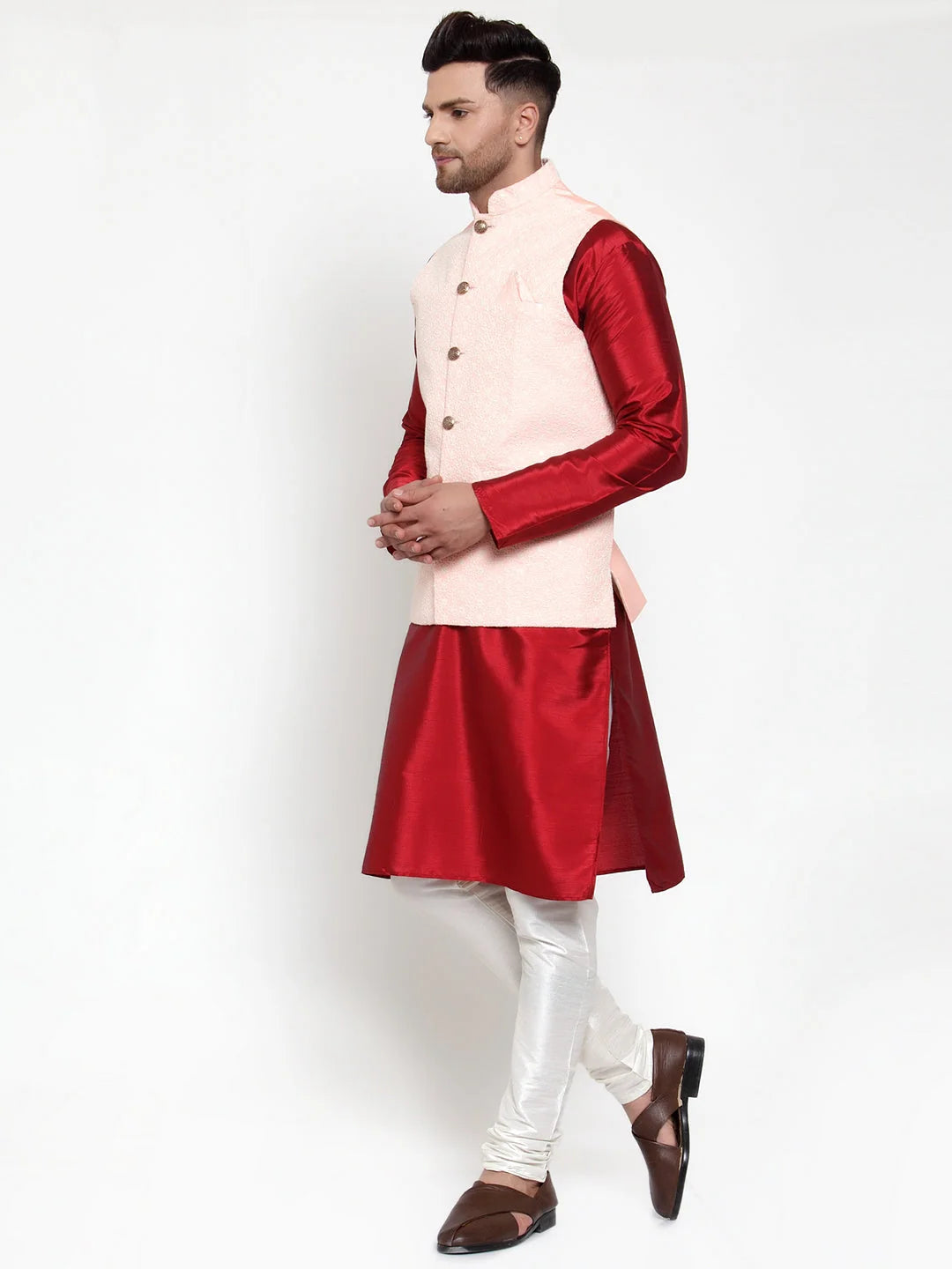 Embroidered Nehru Jacket with Solid Men's Kurta Pajama Set