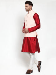Men's Solid Dupion Kurta Pajama with Embroiderd Nehru Jacket