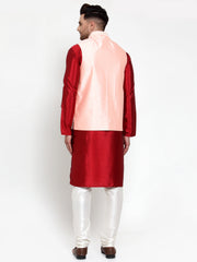 Men's Solid Dupion Kurta Pajama with Embroiderd Nehru Jacket