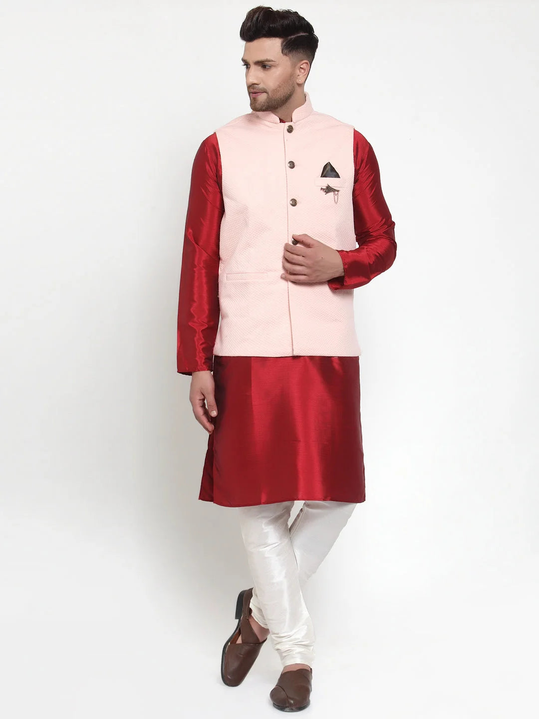 Elegant Men's Kurta Pajama with Woven Nehru Jacket