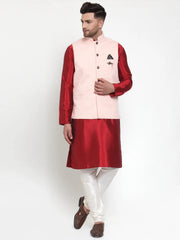 Men's Solid Jet Dupion Kurta Pajama with Woven Nehru Jacket