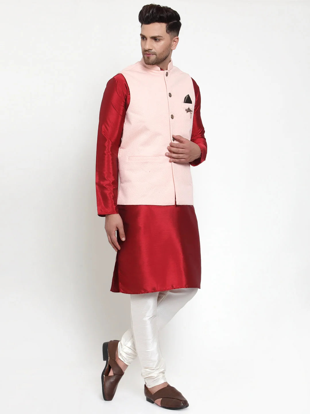 Elegant Men's Kurta Pajama with Woven Nehru Jacket