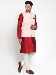 Men's Solid Jet Dupion Kurta Pajama with Woven Nehru Jacket