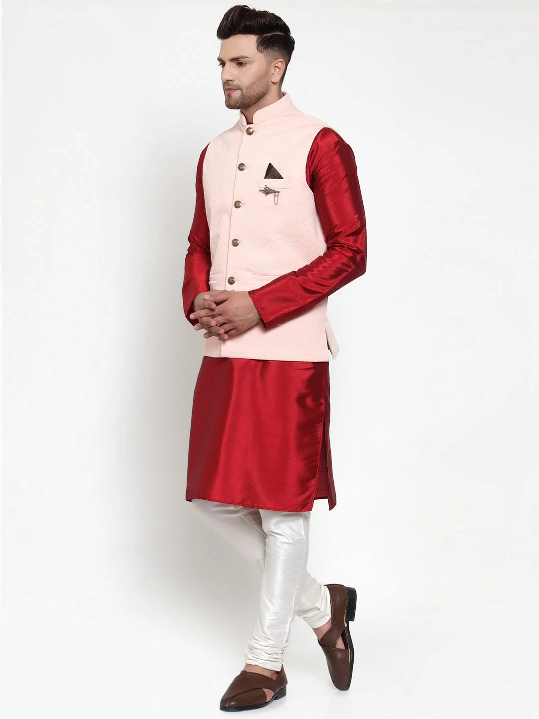 Elegant Men's Kurta Pajama with Woven Nehru Jacket