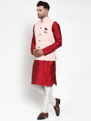 Men's Solid Jet Dupion Kurta Pajama with Woven Nehru Jacket