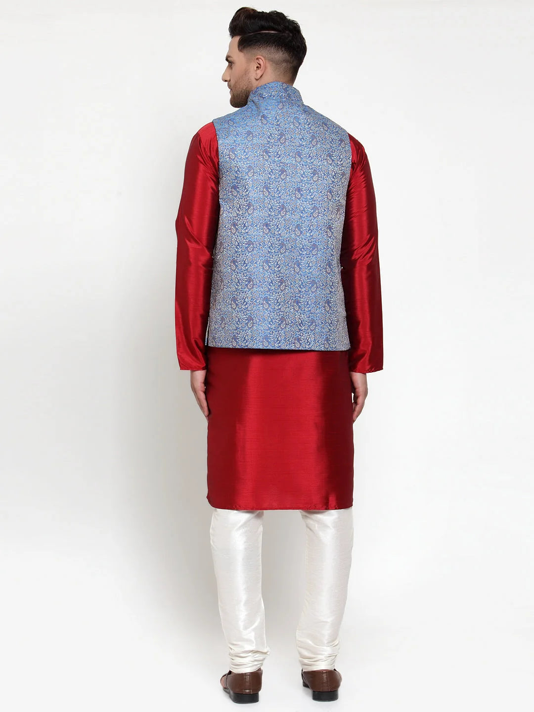 Men's Solid Kurta Pajama Set with Jacquard Nehru Jacket