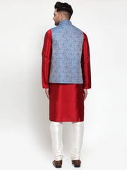Men's Solid Dupion Kurta Pajama with Woven Jacqaurd Nehru Jacket