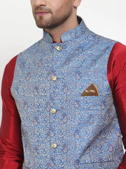 Men's Solid Dupion Kurta Pajama with Woven Jacqaurd Nehru Jacket