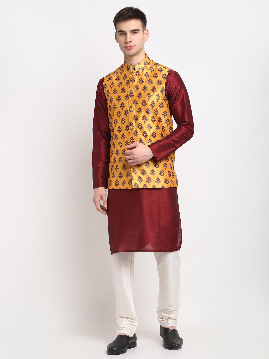 Maroon Mens Kurta Pajama Set with Nehru Jacket | Shop Now