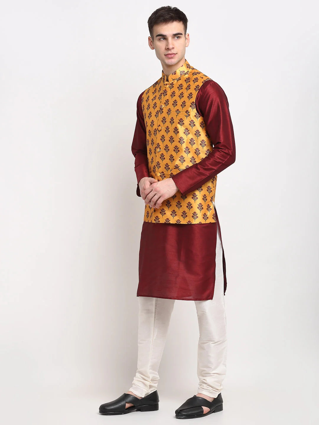 Maroon Mens Kurta Pajama Set with Nehru Jacket | Shop Now