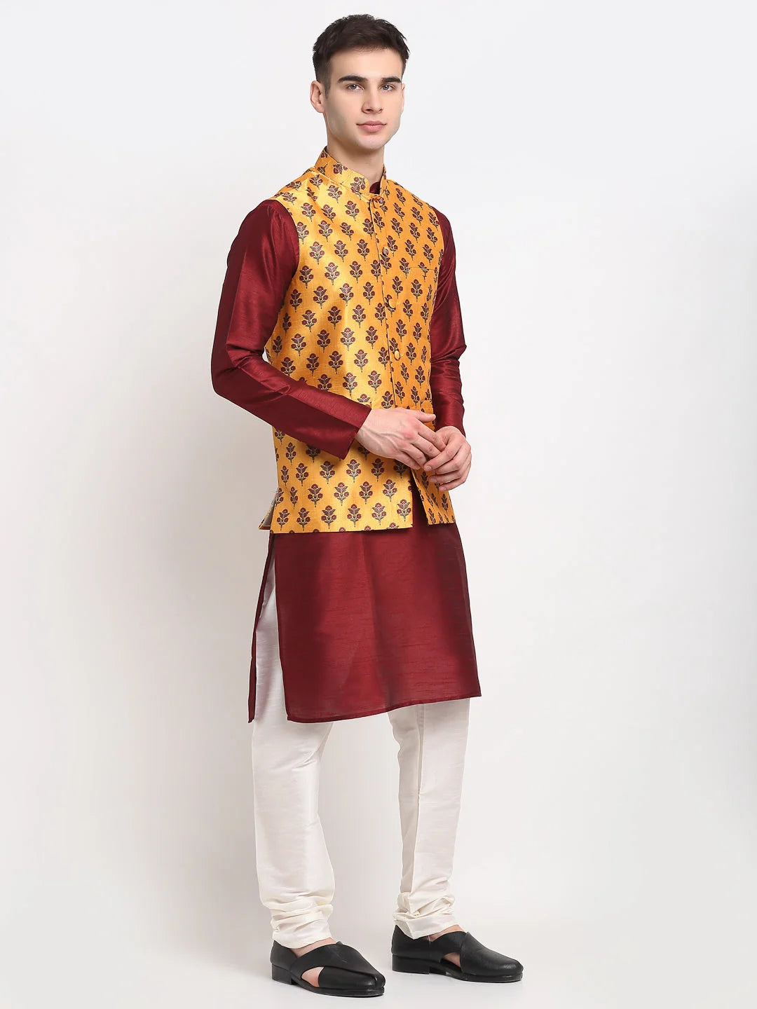 Maroon Mens Kurta Pajama Set with Nehru Jacket | Shop Now