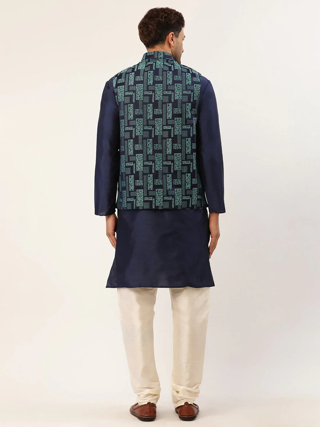 DesiQlo Men Ethnic Set with waistcoat - Blue - JOKPWC_N-D_4037Blue_S