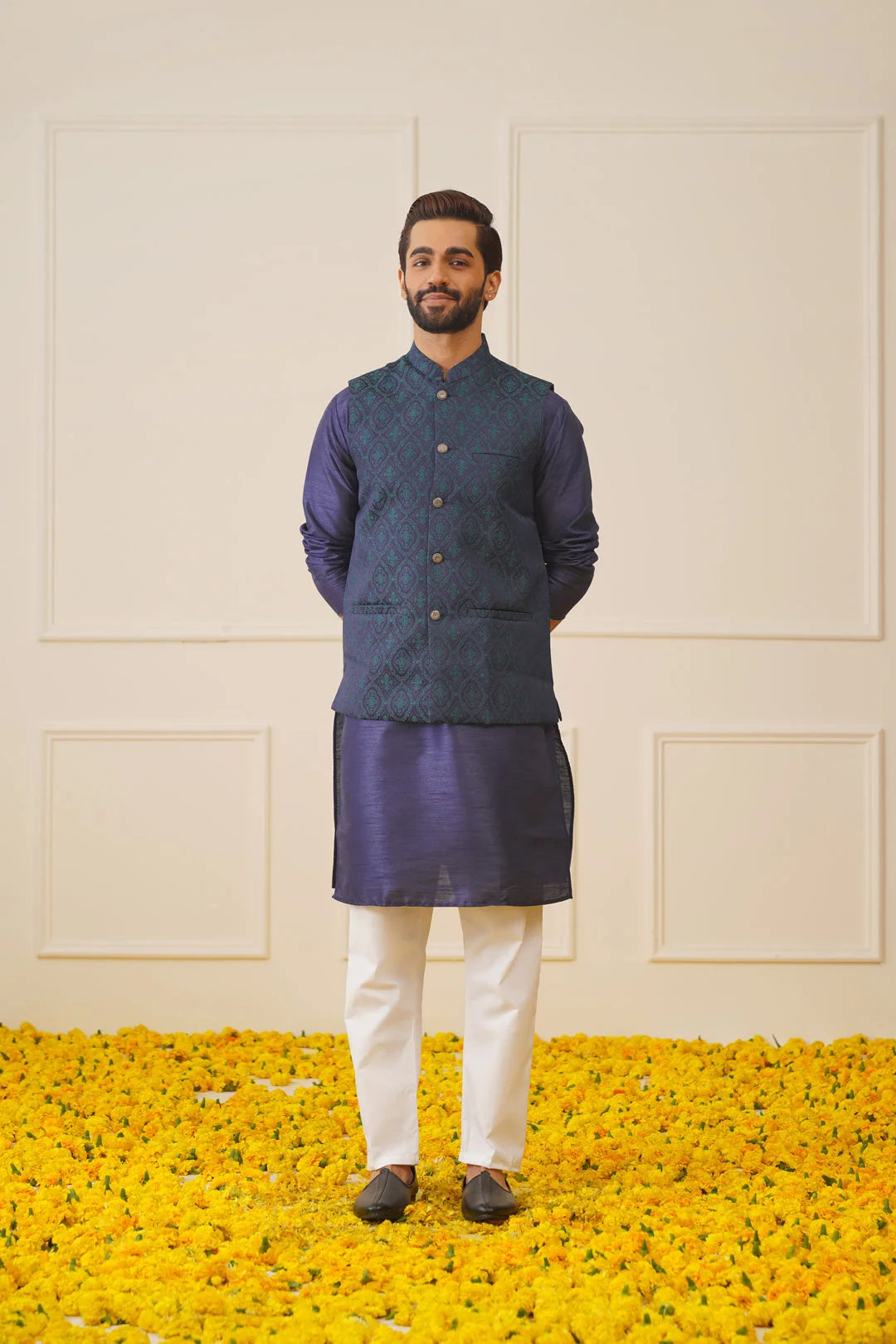 Navy & Green Nehru Jacket - Nehru Jacket with Kurta Combo