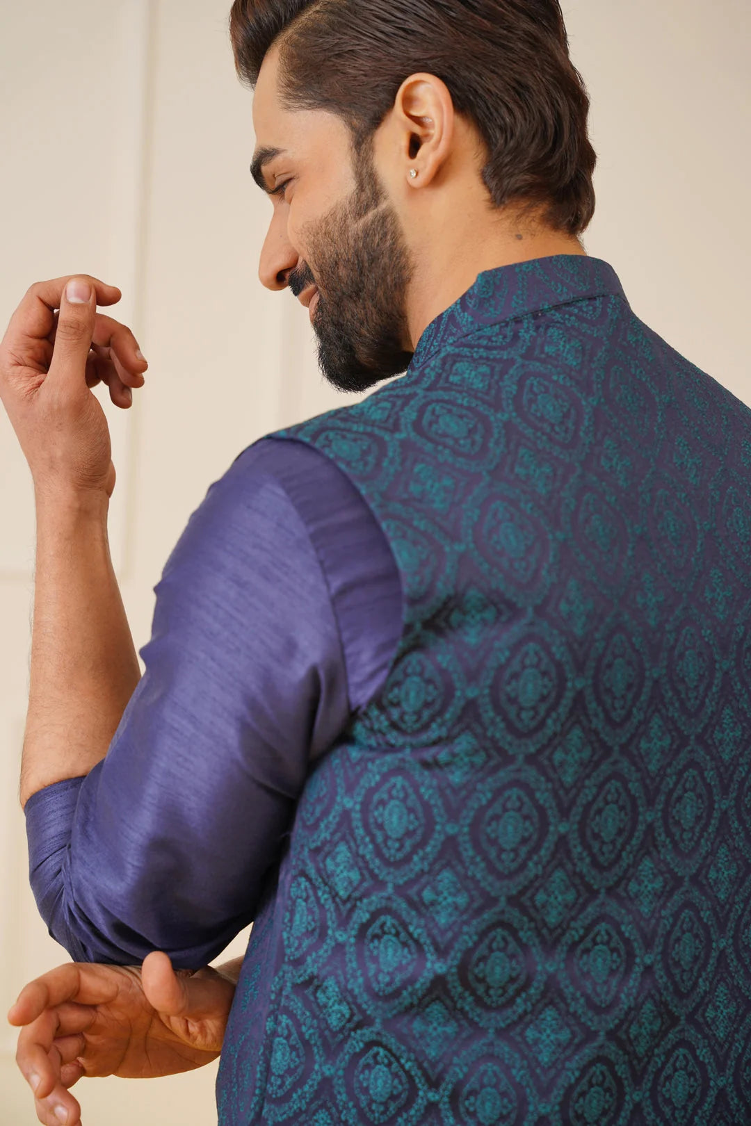 Navy & Green Nehru Jacket - Nehru Jacket with Kurta Combo
