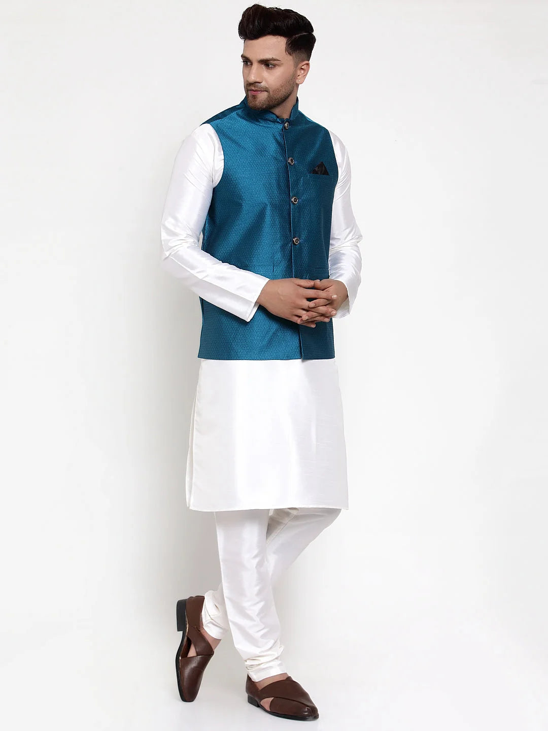 Mens Solid Kurta Pajama Nehru Jacket | Elegant Cotton Set