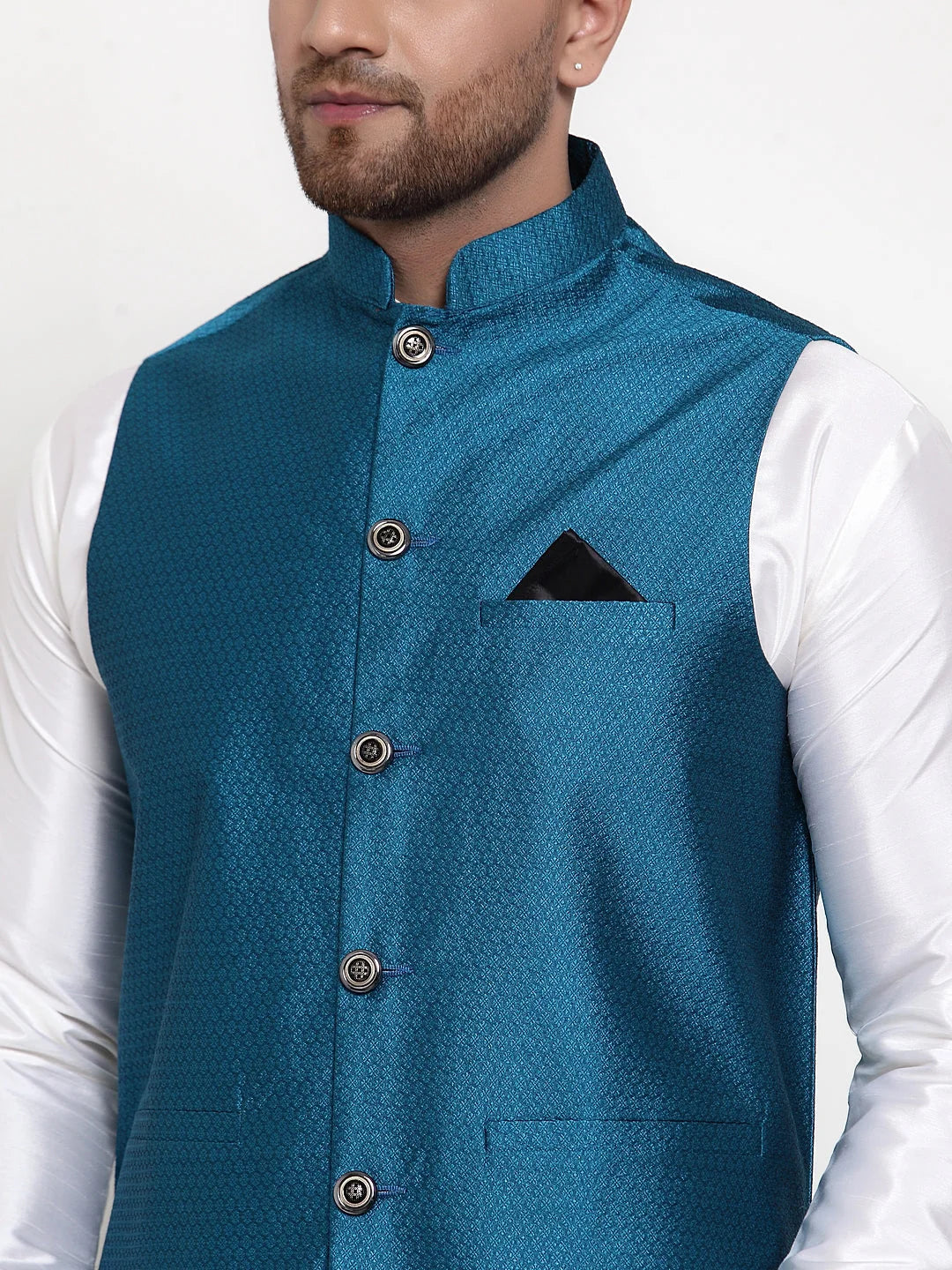 Mens Solid Kurta Pajama Nehru Jacket | Elegant Cotton Set
