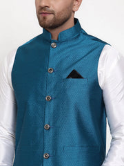 Men's Solid Dupion Kurta Pajama Woven Nehru Jacket
