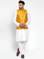 Men's Solid Dupion Style Kurta Pajama with Woven Nehru Jacket