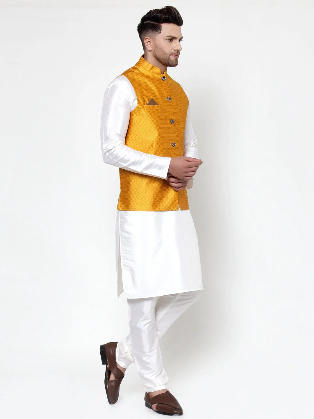 Stylish Mens Kurta Pajama Set with Nehru Jacket | Cotton Blend
