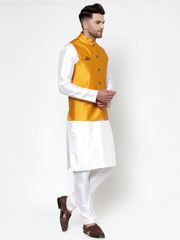 Men's Solid Dupion Style Kurta Pajama with Woven Nehru Jacket