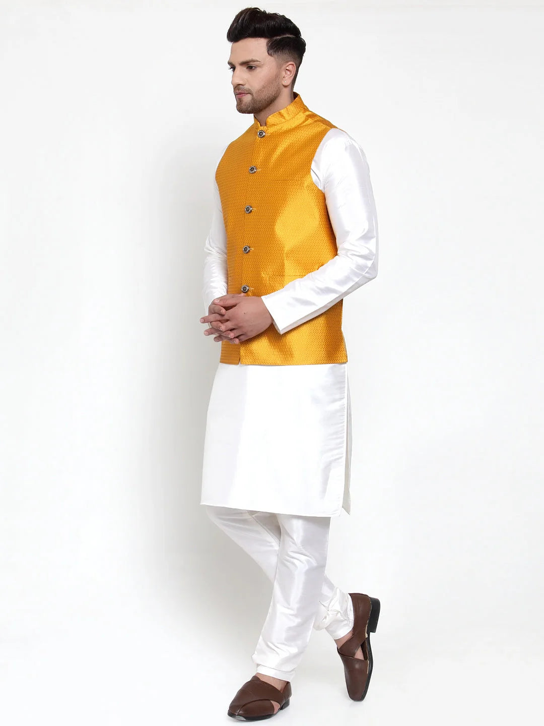 Stylish Mens Kurta Pajama Set with Nehru Jacket | Cotton Blend