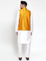 Men's Solid Dupion Style Kurta Pajama with Woven Nehru Jacket