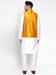 Men's Solid Dupion Style Kurta Pajama with Woven Nehru Jacket