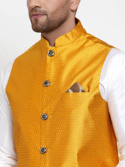 Men's Solid Dupion Style Kurta Pajama with Woven Nehru Jacket