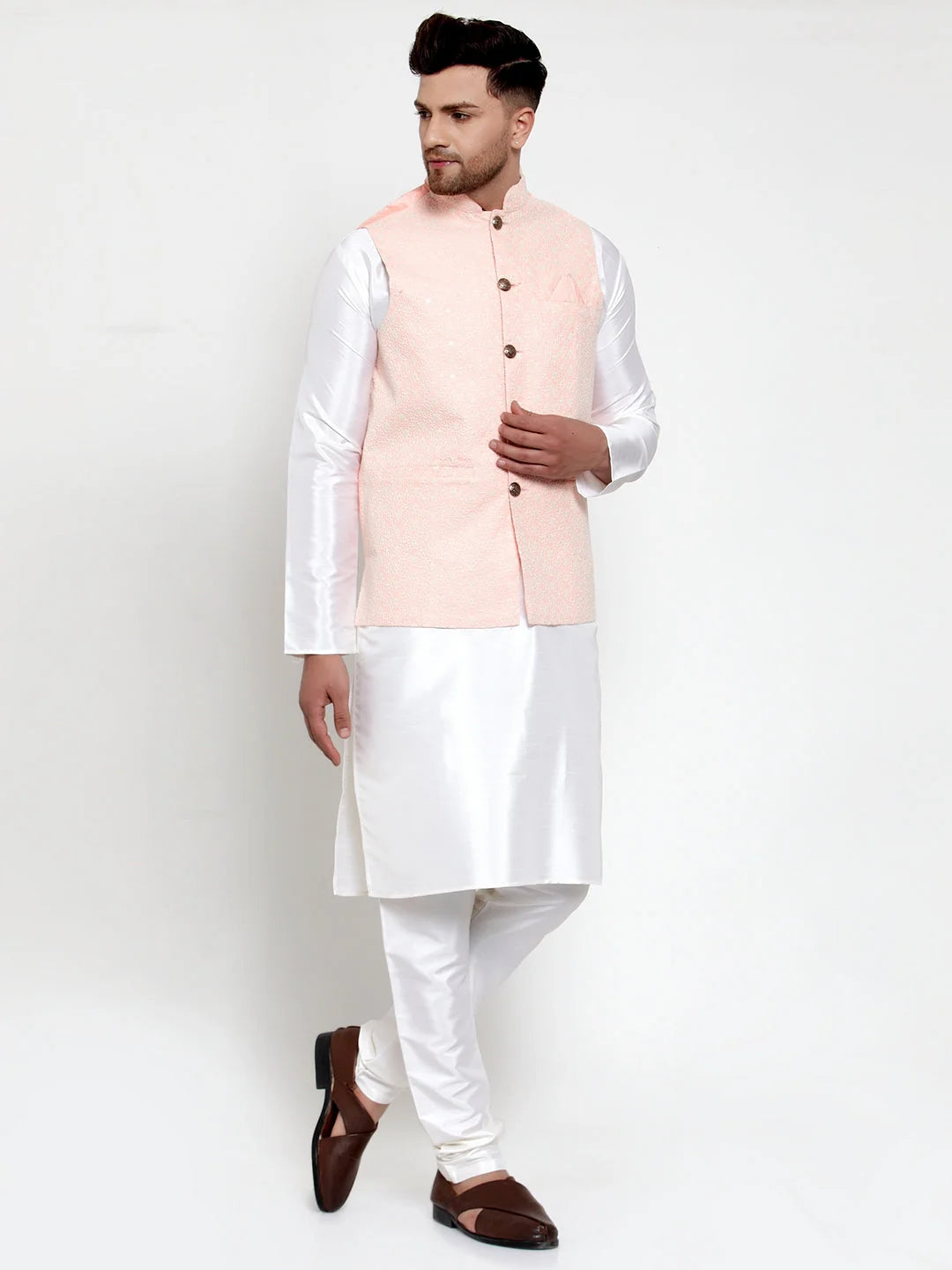 Embroidered Nehru Jacket with Solid Kurta Pajama | Mens Set