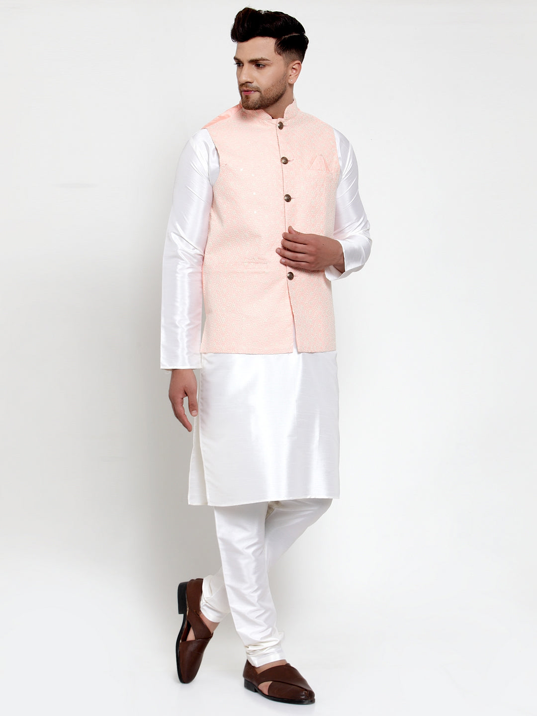 Embroidered Nehru Jacket with Solid Kurta Pajama | Mens Set