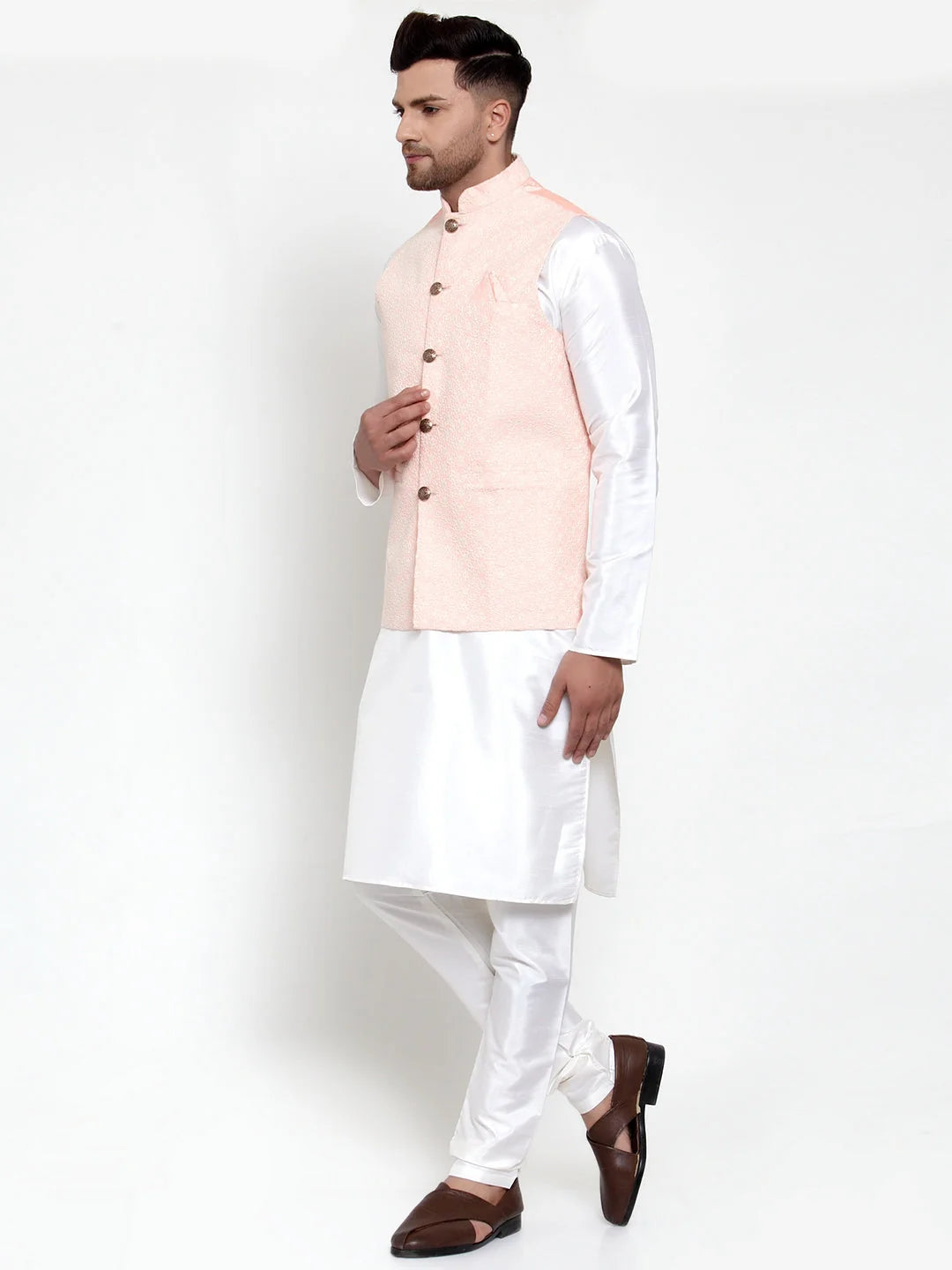 Embroidered Nehru Jacket with Solid Kurta Pajama | Mens Set