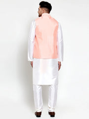 Men Solid Dupion Kurta Pajama with Embroiderd Nehru Jacket