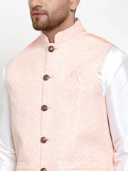 Men Solid Dupion Kurta Pajama with Embroiderd Nehru Jacket