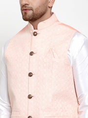 Men Solid Dupion Kurta Pajama with Embroiderd Nehru Jacket