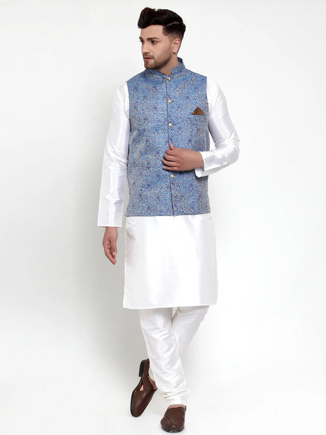 Men's Solid Kurta Pajama Nehru Jacket Set | Cotton Blend