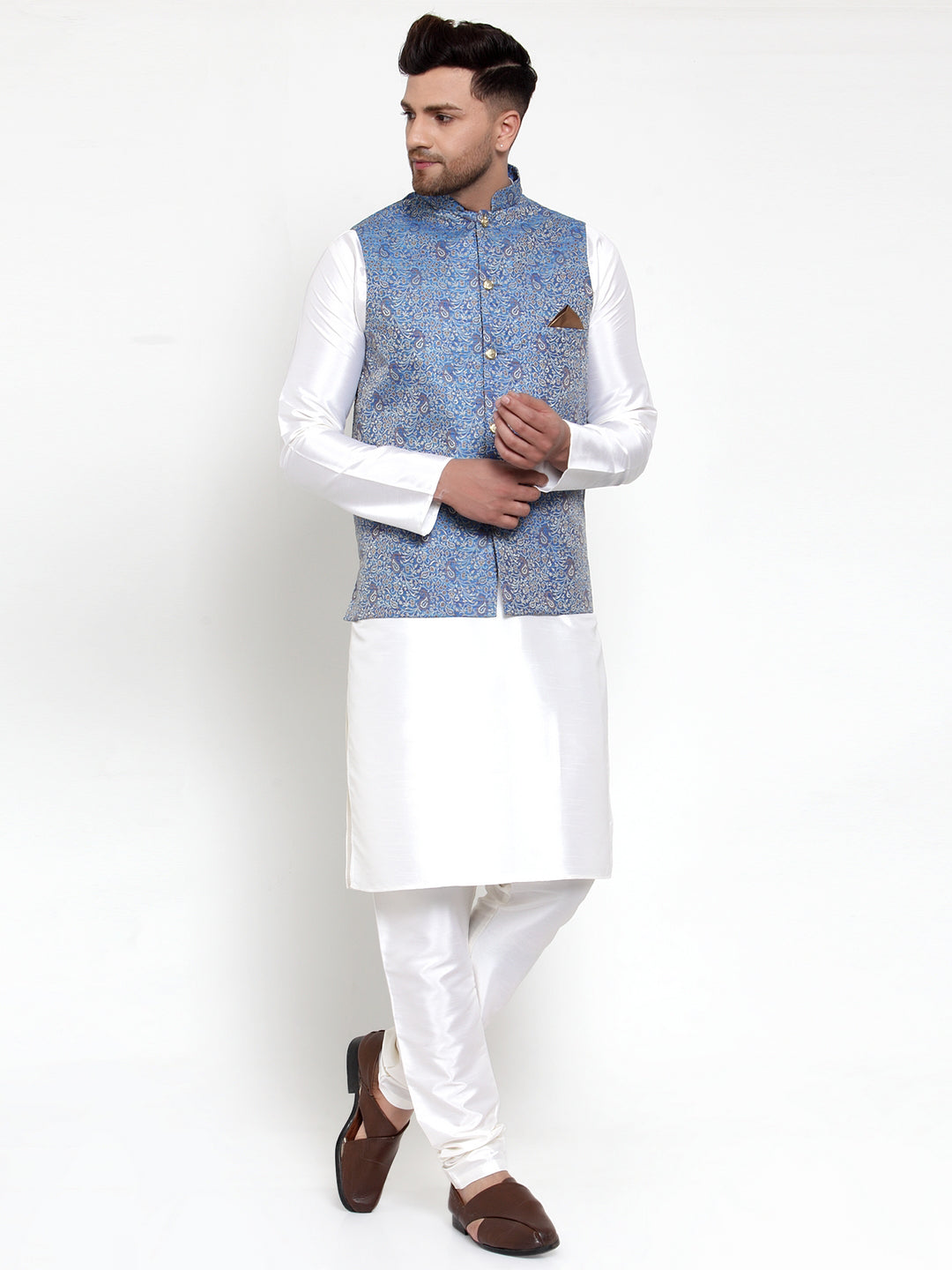 Men's Solid Kurta Pajama Nehru Jacket Set | Cotton Blend