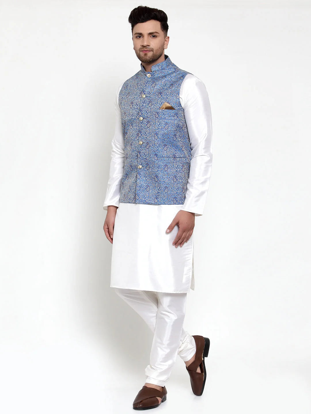 Men's Solid Kurta Pajama Nehru Jacket Set | Cotton Blend