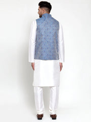 Men's Solid Dupion Kurta Pajama Woven Jacqaurd Nehru Jacket