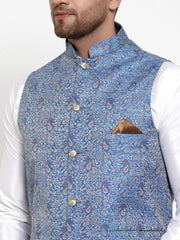 Men's Solid Dupion Kurta Pajama Woven Jacqaurd Nehru Jacket