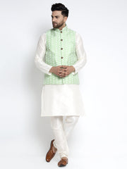 Men's White Dupion Kurta Payjama with Embroidered Waistcoat