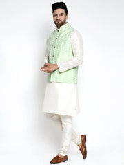 Men's White Dupion Kurta Payjama with Embroidered Waistcoat