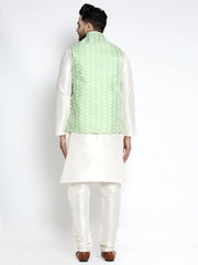 Men's White Dupion Kurta Payjama with Embroidered Waistcoat