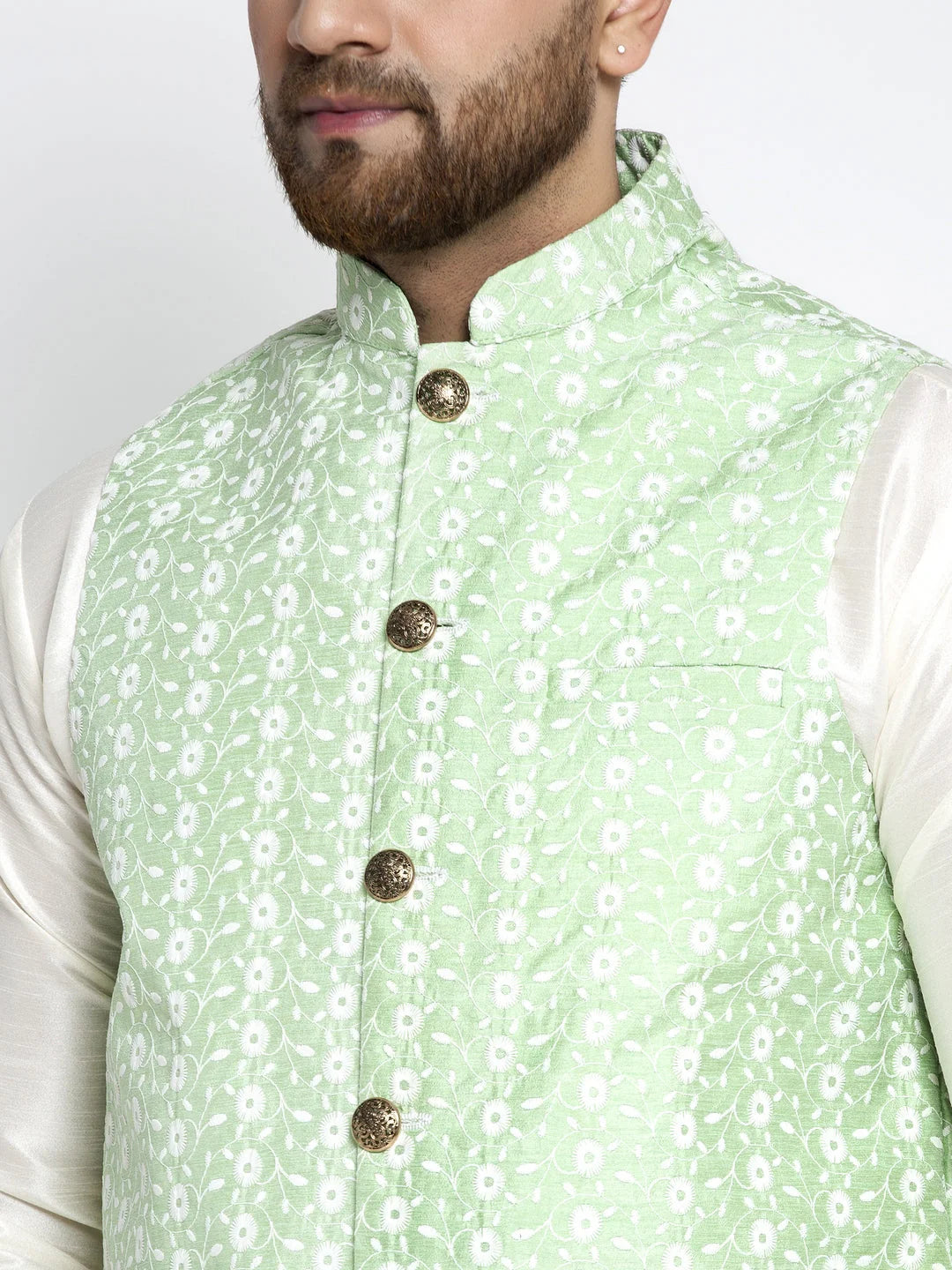 White Kurta Payjama with Embroidered Waistcoat | Mens Set