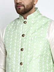 Men's White Dupion Kurta Payjama with Embroidered Waistcoat