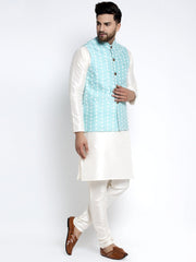 Men's Solid White Dupion Kurta Payjama with Embroidered Waistcoat