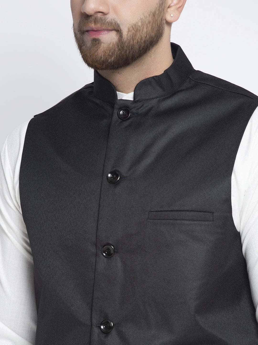 Solid White Kurta Pajama with Black Waistcoat | Mens Set