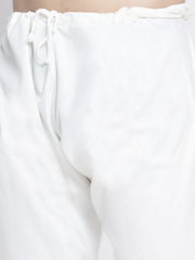 Men's Solid White Cotton Kurta Payjama with Solid Maroon Waistcoat